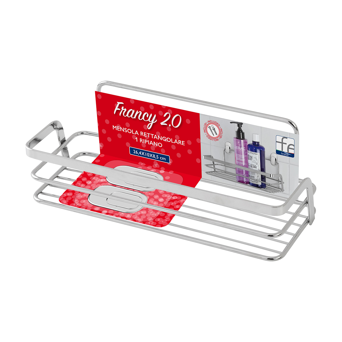 Mensola rettangolare 1 ripiano cromo-lucido