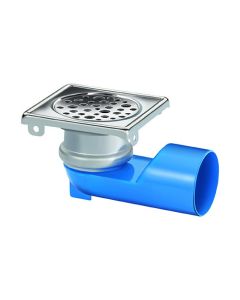Piletta in acciaio inox con sifone in plastica 96x96mm per scarico esterni