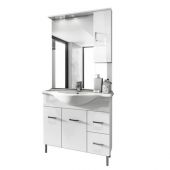 Mobile bagno "Venice" 85cm con lavabo e specchio bianco lucido