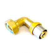 Raccordo per gas curvo con girello e guarnizione piana 16mm x 3/4" per tubo multistrato