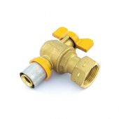 Valvola a sfera per gas a squadra con leva e girello folle 20mm x 3/4"