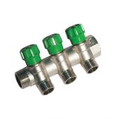 Collettore di distribuzionere con rubinetti d'arresto 3 derivazioni Impex 3/4 x1/2