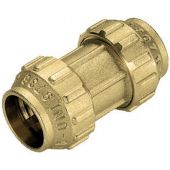 Raccordo diritto doppio in ottone Tiemme 63mm per tubi in polietilene