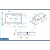 Lavello da incasso acciaio Inox 2 vasche 86cm
