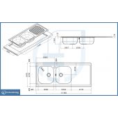 Lavello da incasso in acciaio inox con 2 vasche 116cm Sx