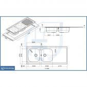 Lavello da incasso in acciaio inox con 2 vasche 116cm Dx