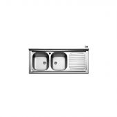 Lavello d'appoggio in acciaio inox con 2 vaschette 120cm Dx