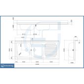 Lavello d'appoggio in acciaio inox con 2 vaschette 120cm Sx
