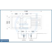 Lavello da incasso 2 vasche 116cm bianco